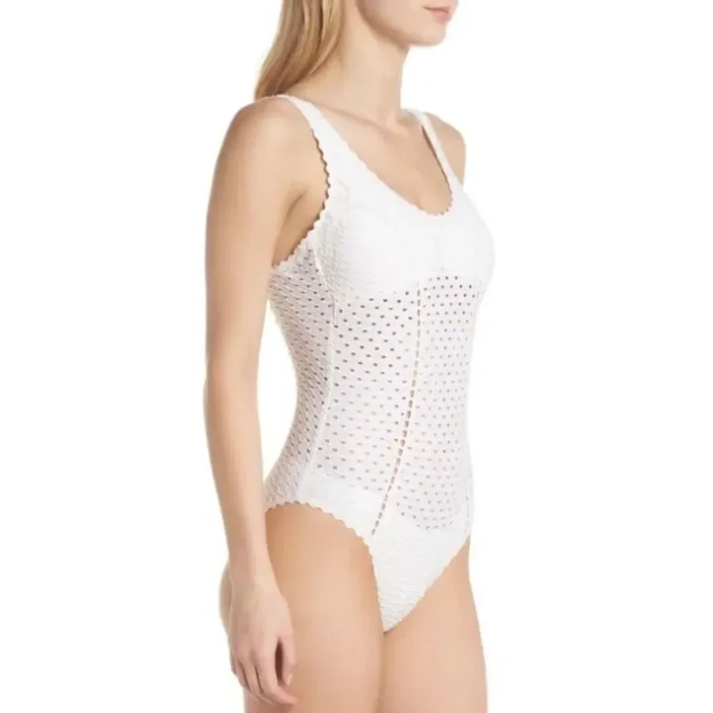 New. Robin Piccone coral crochet lace swimsuit. Retails $178. Small